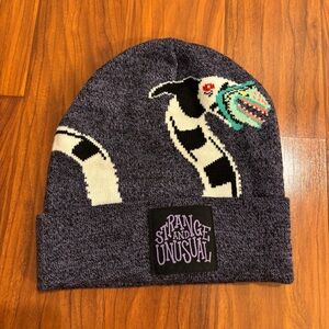 Beetlejuice Strange and Unusual Heather Purple Beanie One Size Snake Intersia